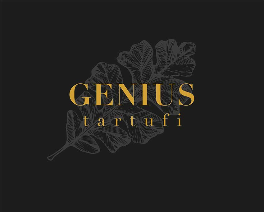 GENIUS tartufi logo oak leaf on dark background