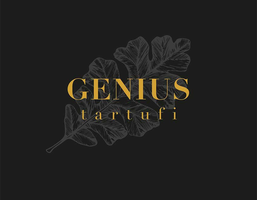 GENIUS tartufi logo oak leaf on dark background